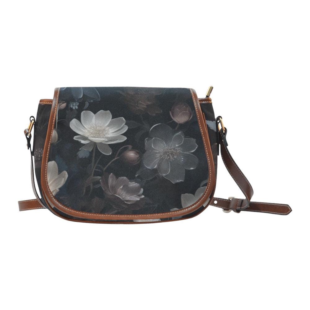 Dark Academia Romantic Flowers Saddle Bag – Vintage Style Crossbody