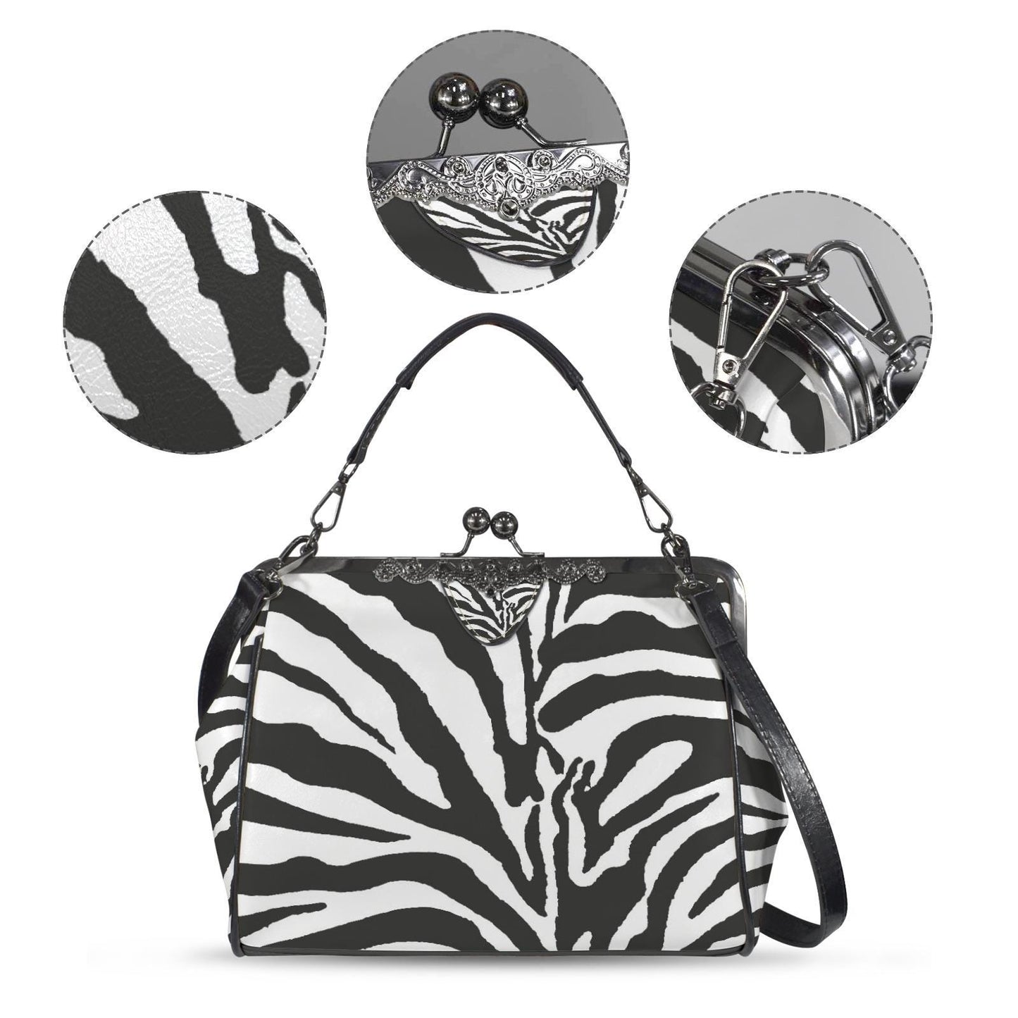 Zebra Print Kisslock Handbag – Vintage Style Crossbody Purse