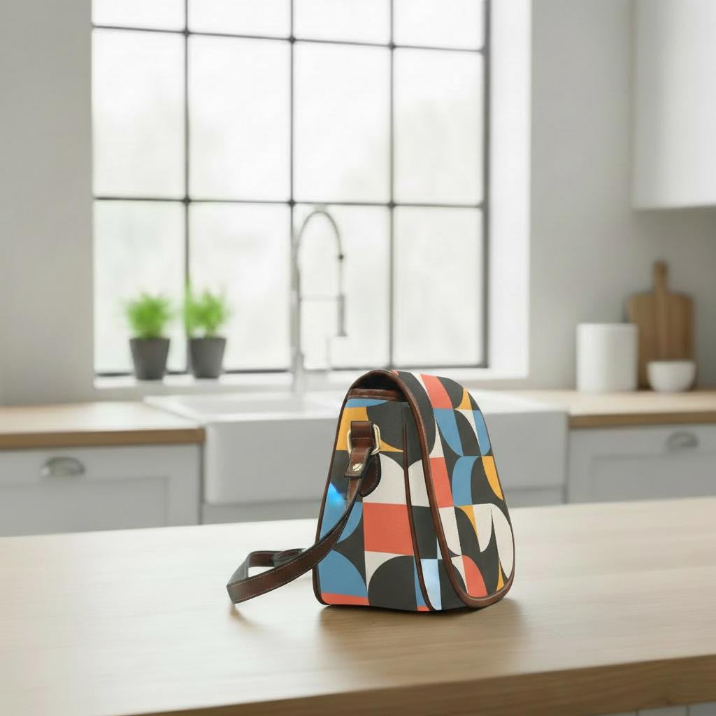 Retro 60s Bauhaus Inspired Saddle Bag - Midcentury Style Crossbody Handbag