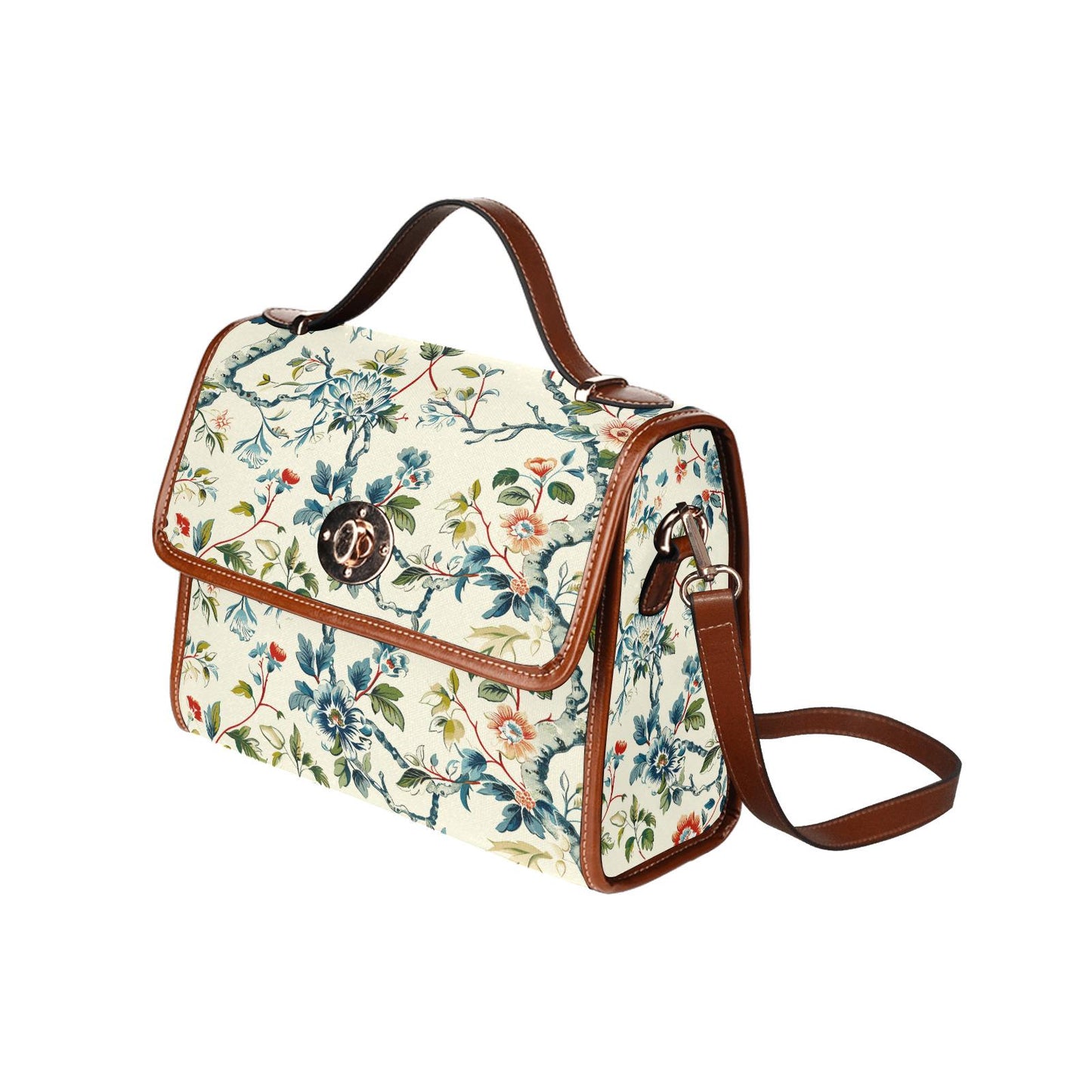 Toile de Jouy Canvas Crossbody Bag – Vintage Eggshell Green Floral Handbag