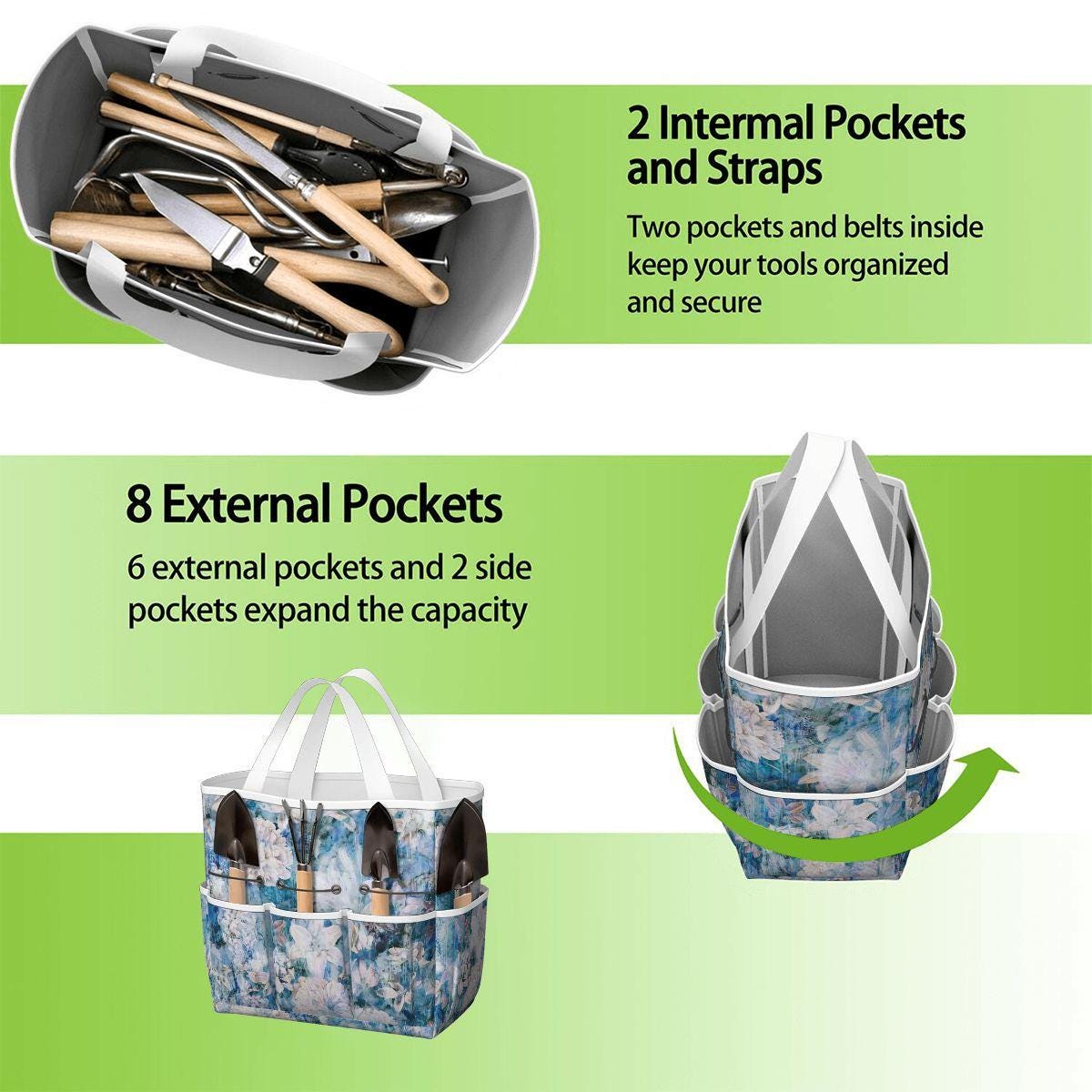 Blue White Flowers Gardening Tool Organizer Bag – French Vintage Look Tote