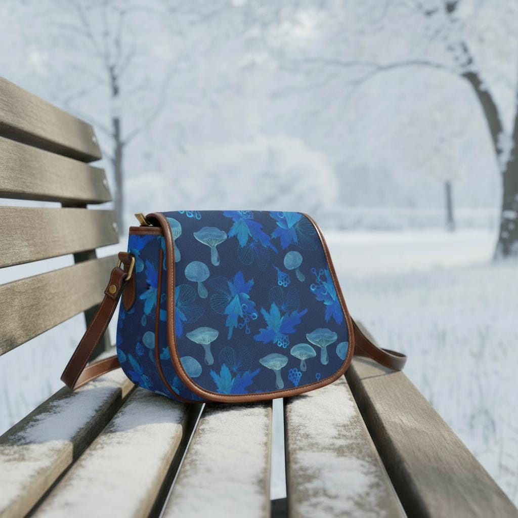 Blue Mushroom Fairycore Saddle Bag - Moody Forest Crossbody