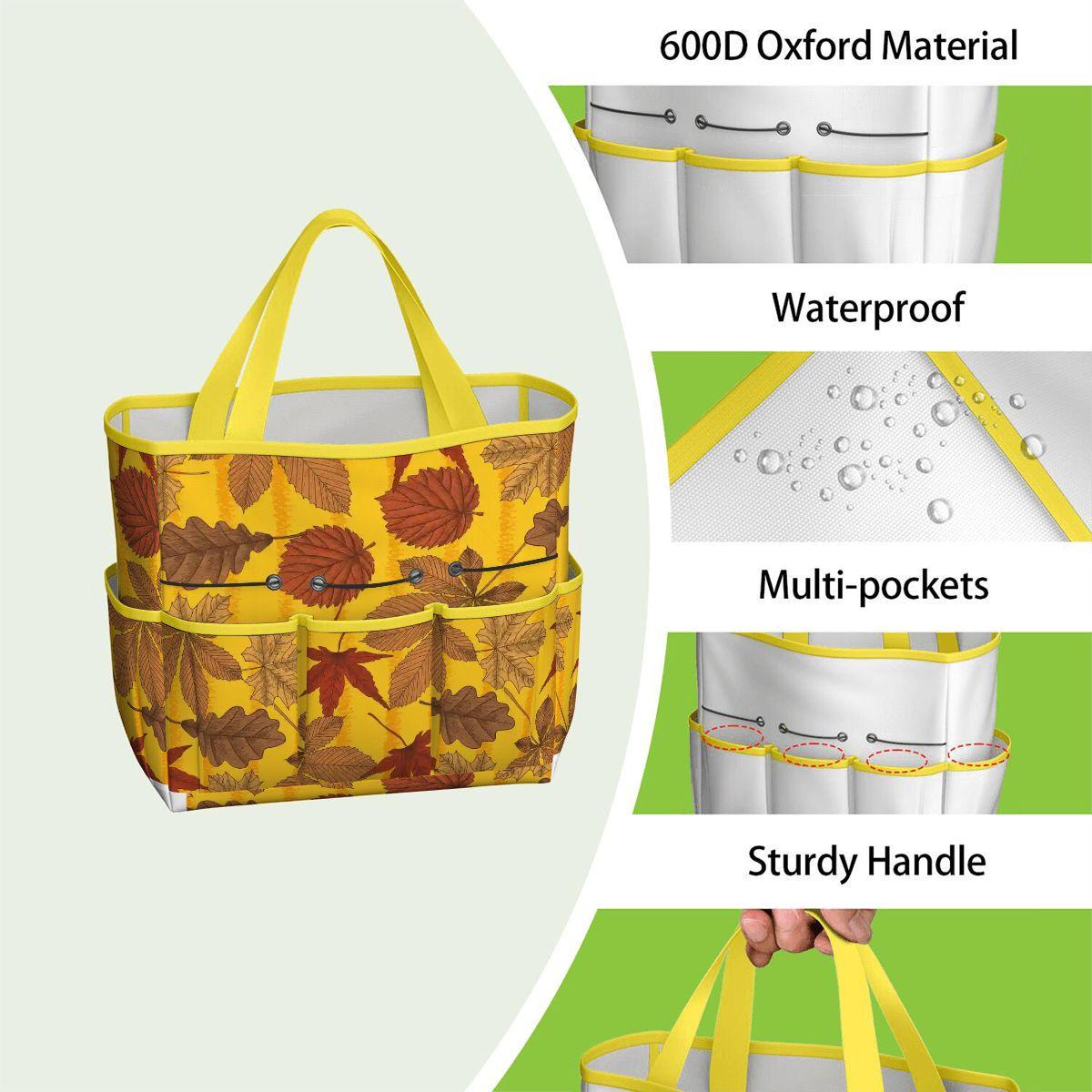 Autumn Leaves Garden Tote – Yellow Brown Gardening Tool Organizer Bag With Pockets