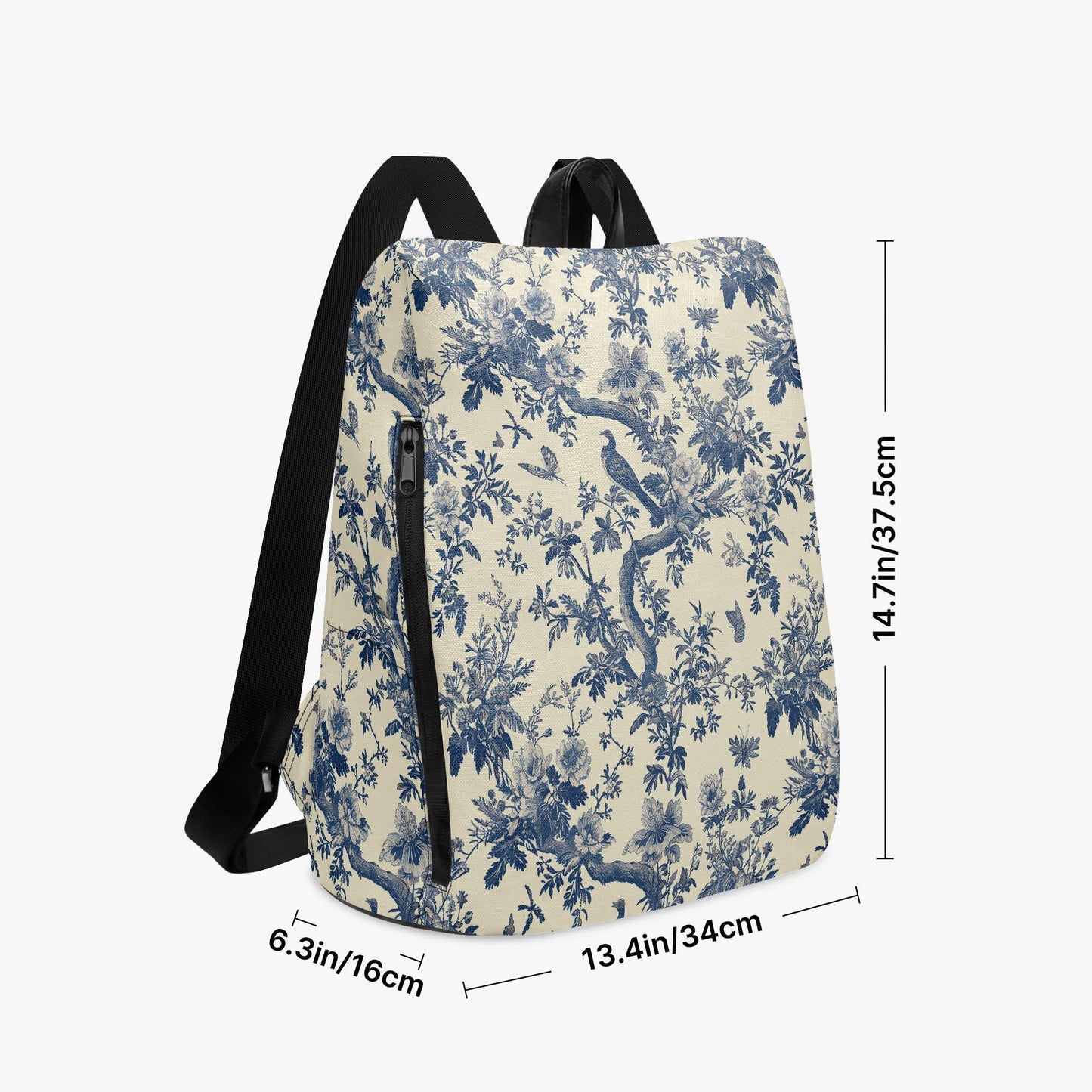 Toile de Jouy Canvas Backpack – Blue White French Vintage Daypack