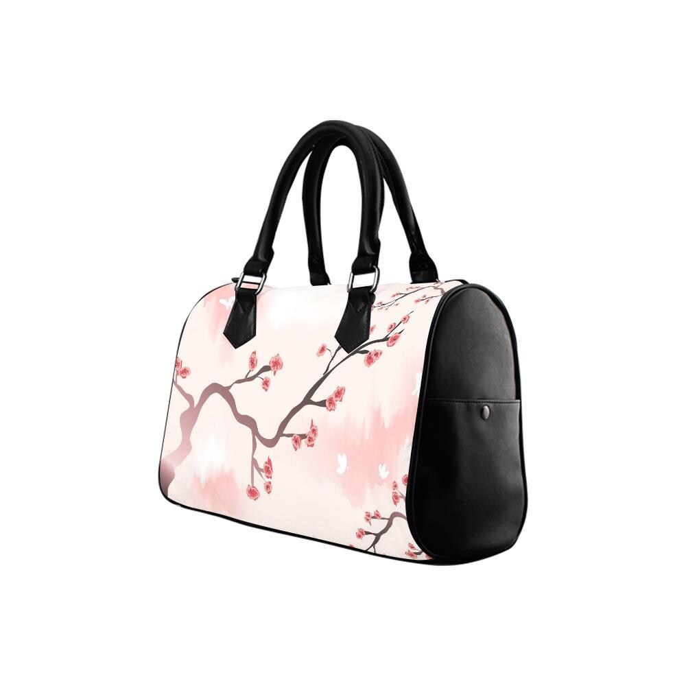 Sakura Branch Japandi Barrel Handbag – Black White Pink Asian Zen Art Purse