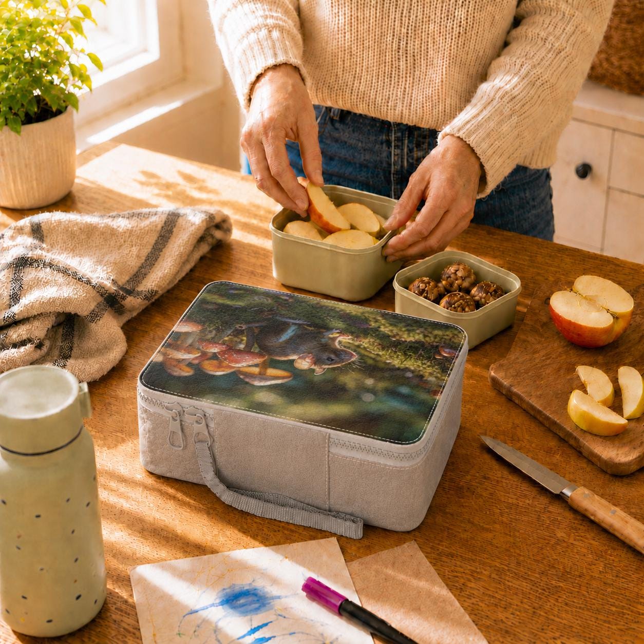 Enchanted Forest Mushrooms Mouse Paper Lunch Box: Reusable Food Storage