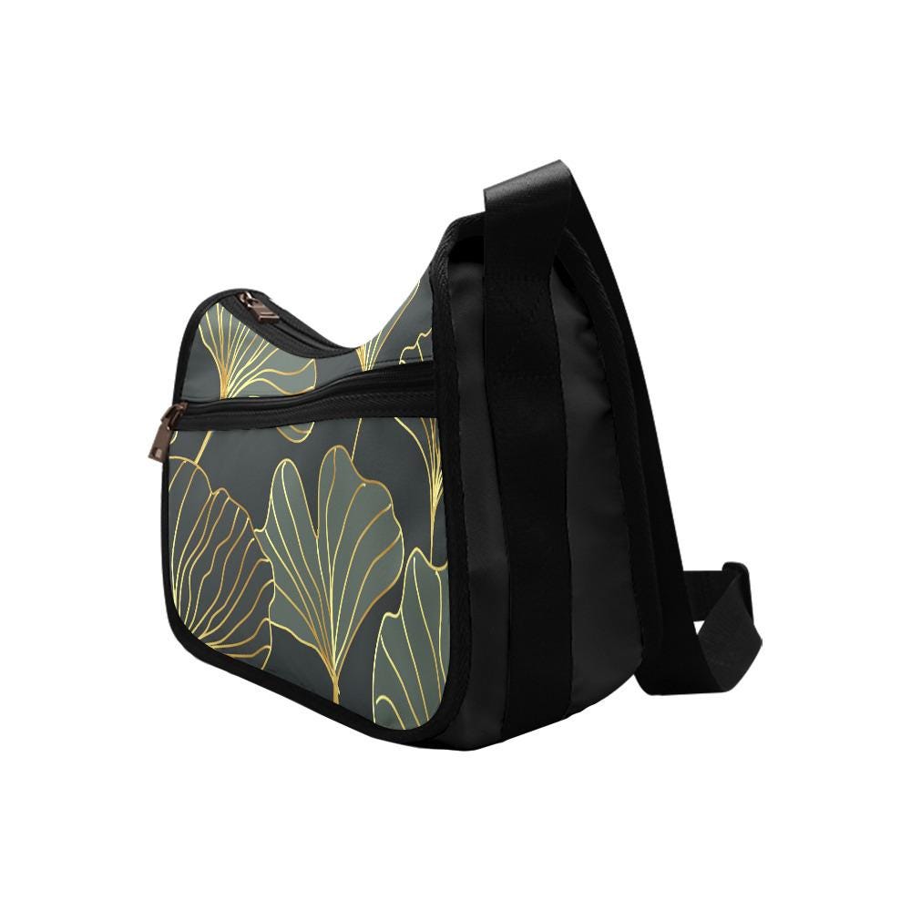 Black Gold Ginkgo Shoulder Bag – Alternative Oxford Fabric Hobo Bag
