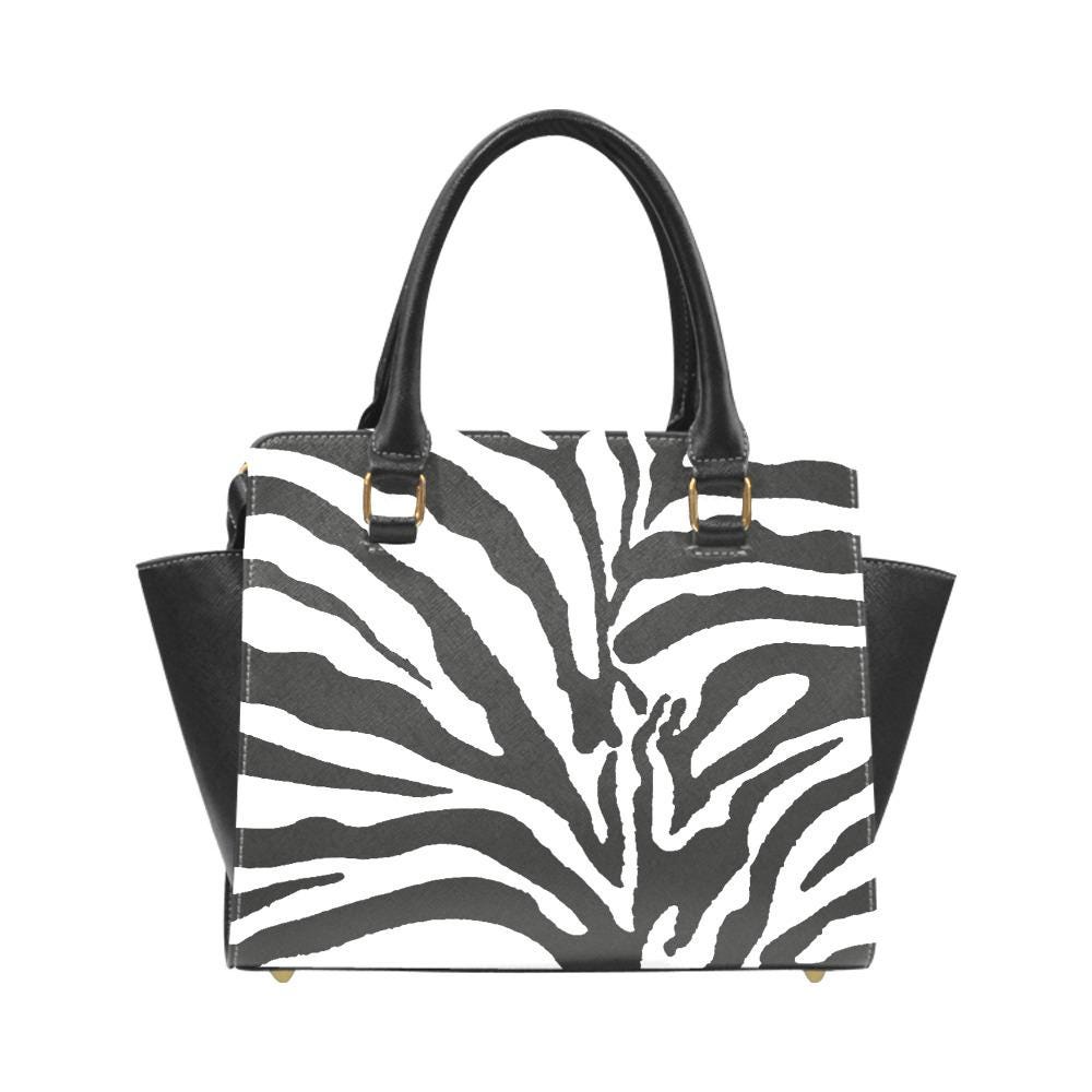 Zebra Print Rivet Shoulder Handbag – Black White Faux Leather Purse