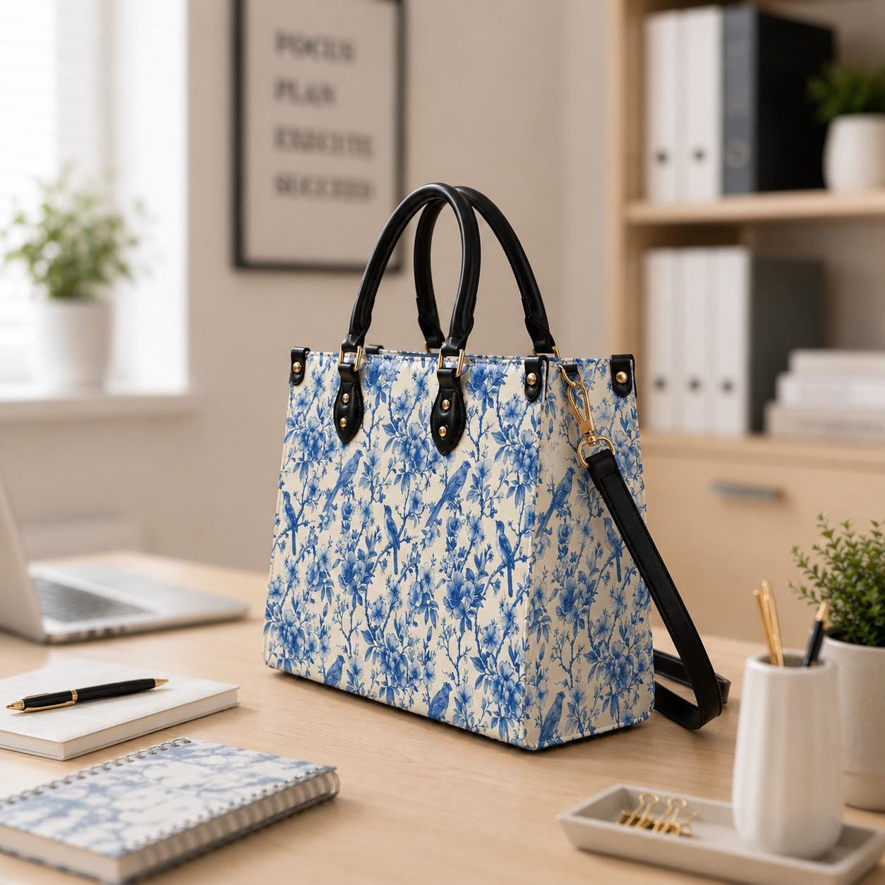 Toile de Jouy Handbag in 3 Sizes - Blue White French Vintage Shoulder Bag