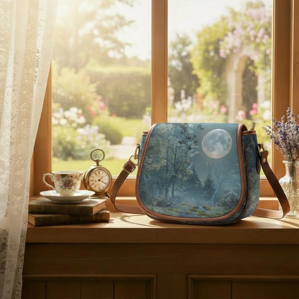 Bolso de media luna de luna llena melancólica – bolso bandolera gótico de estética dark academia