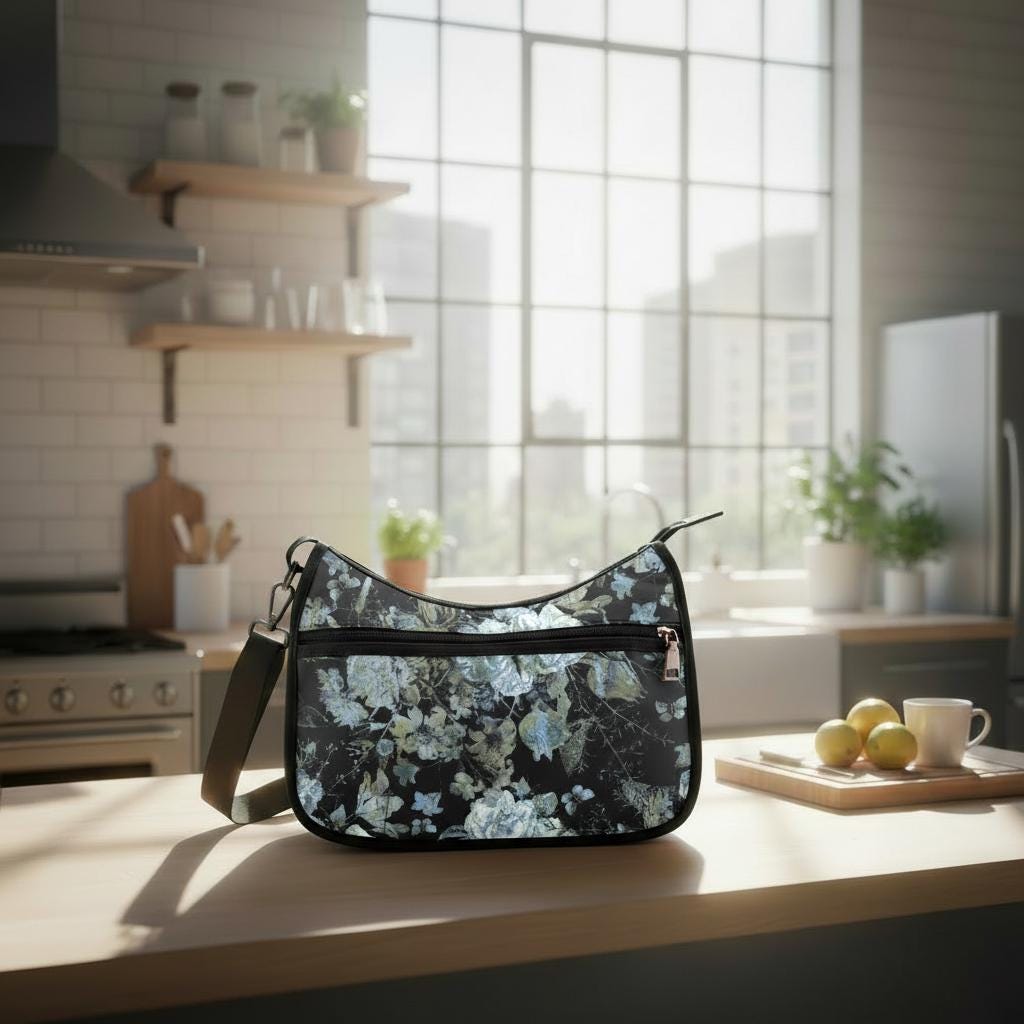 Black Gray Moody Floral Shoulder Bag – Gothic Dark Academia Hobo Bag