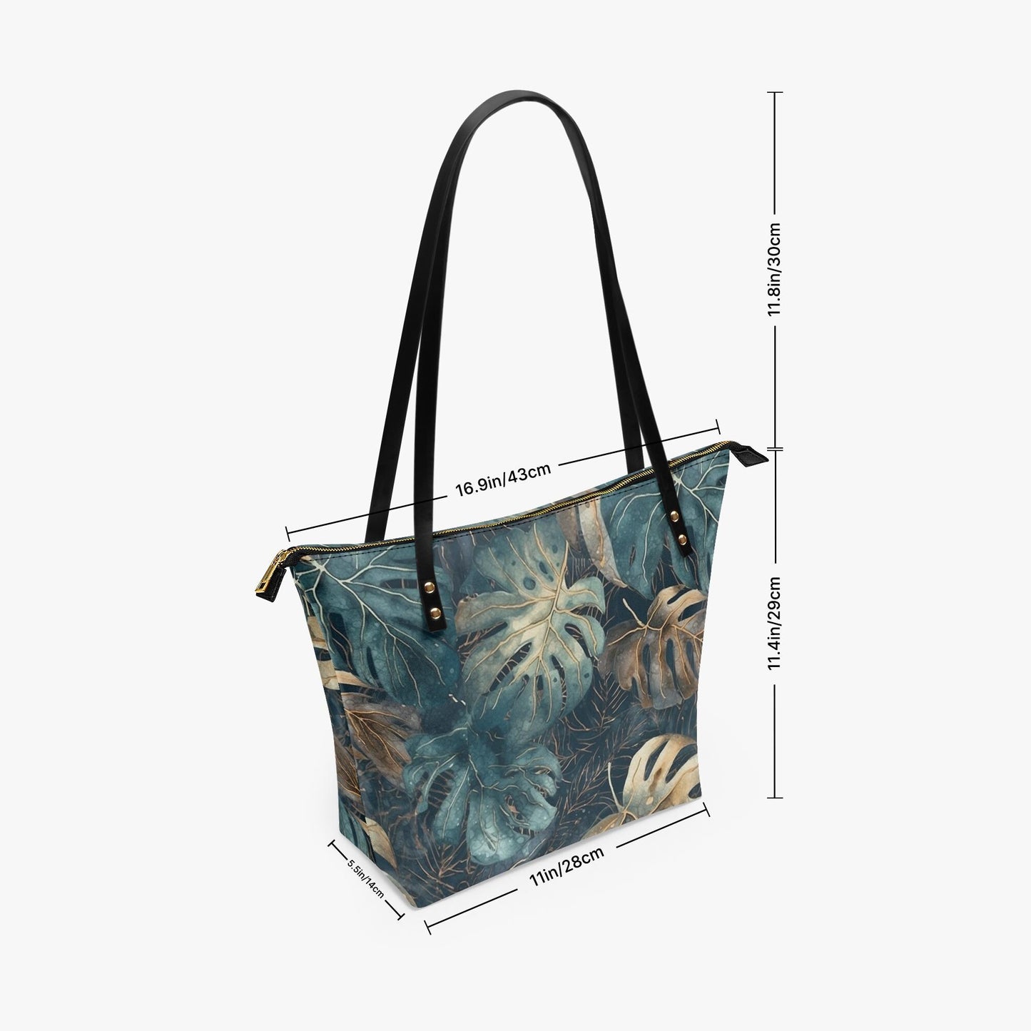 Roomy Tote Bag with Retro Monstera Leaves - Large Shoulder Handbag Shopper