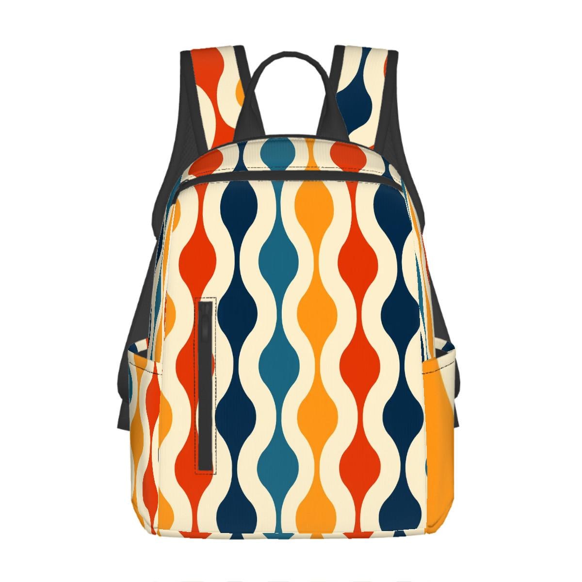 Retro 60s Zipper Front Pocket Backpack – Vintage Style Twill Daypack