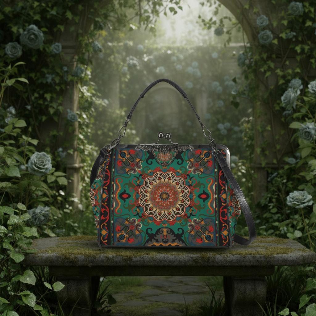 Boho Mandala Kisslock Shoulder Bag – Persian Medallion Crossbody Handbag