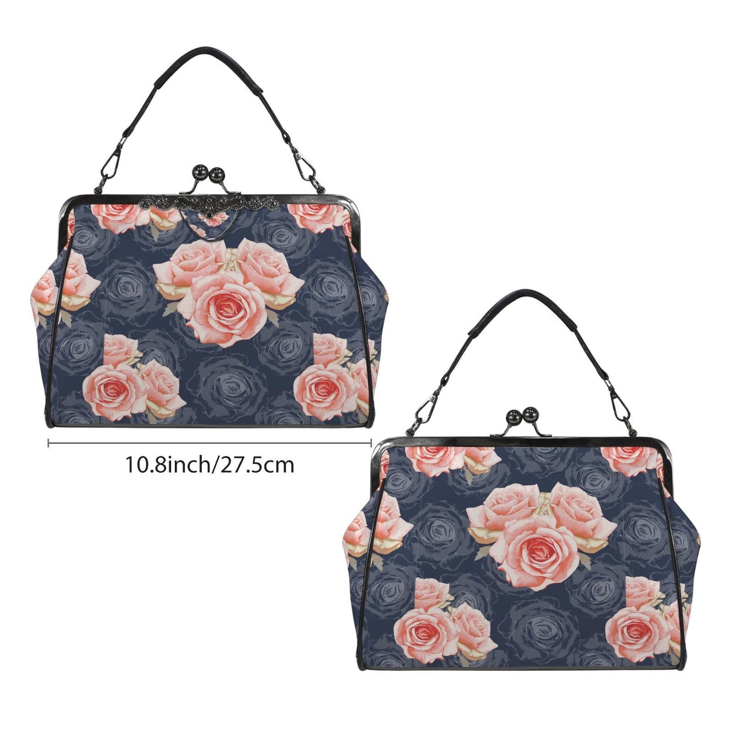 Dark Academia Roses Vintage Kisslock Bag - Floral Victorian Feminine Crossbody