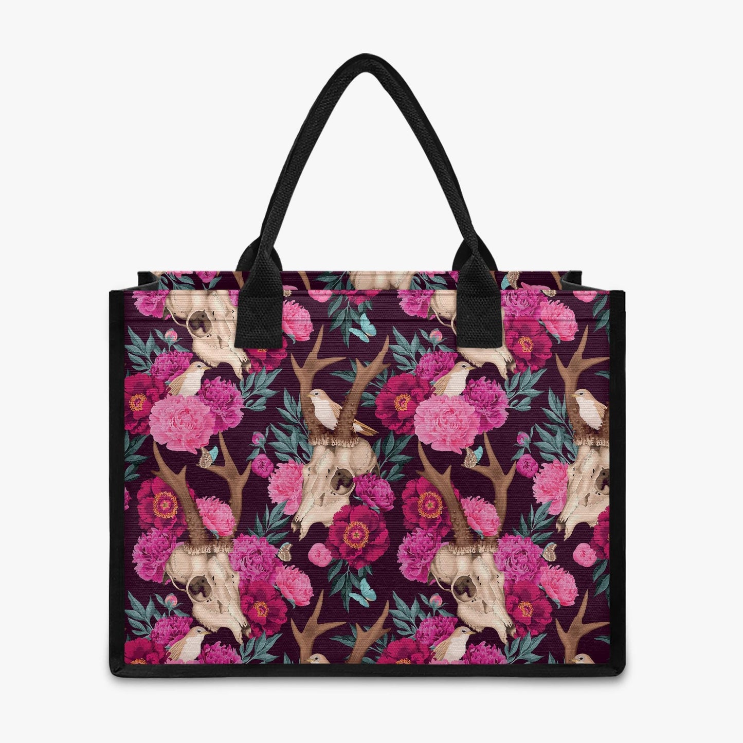 Dark Academia Pink Birds + Skulls Shopping Tote Bag – Gothic Forest Market Bag