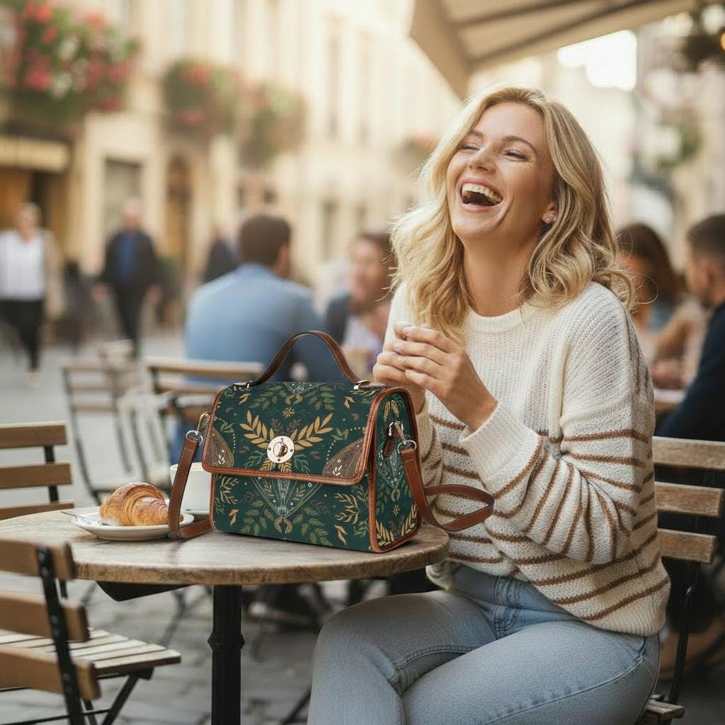 Nordic Folkloric Pattern Canvas Crossbody Bag – Modern Heritage Vintage Handbag