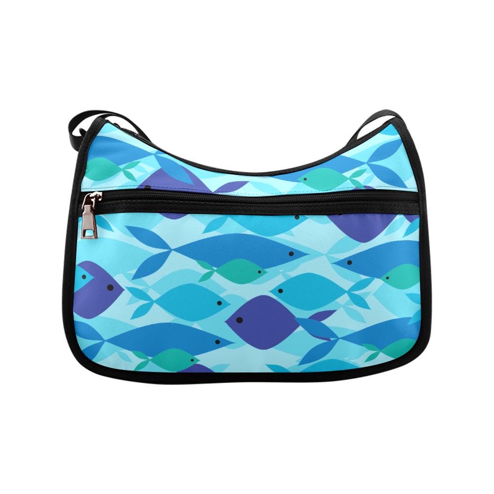 Blue Fishes Maritime Shoulder Bag – Nautical Sealover Oxford Fabric Hobo Bag
