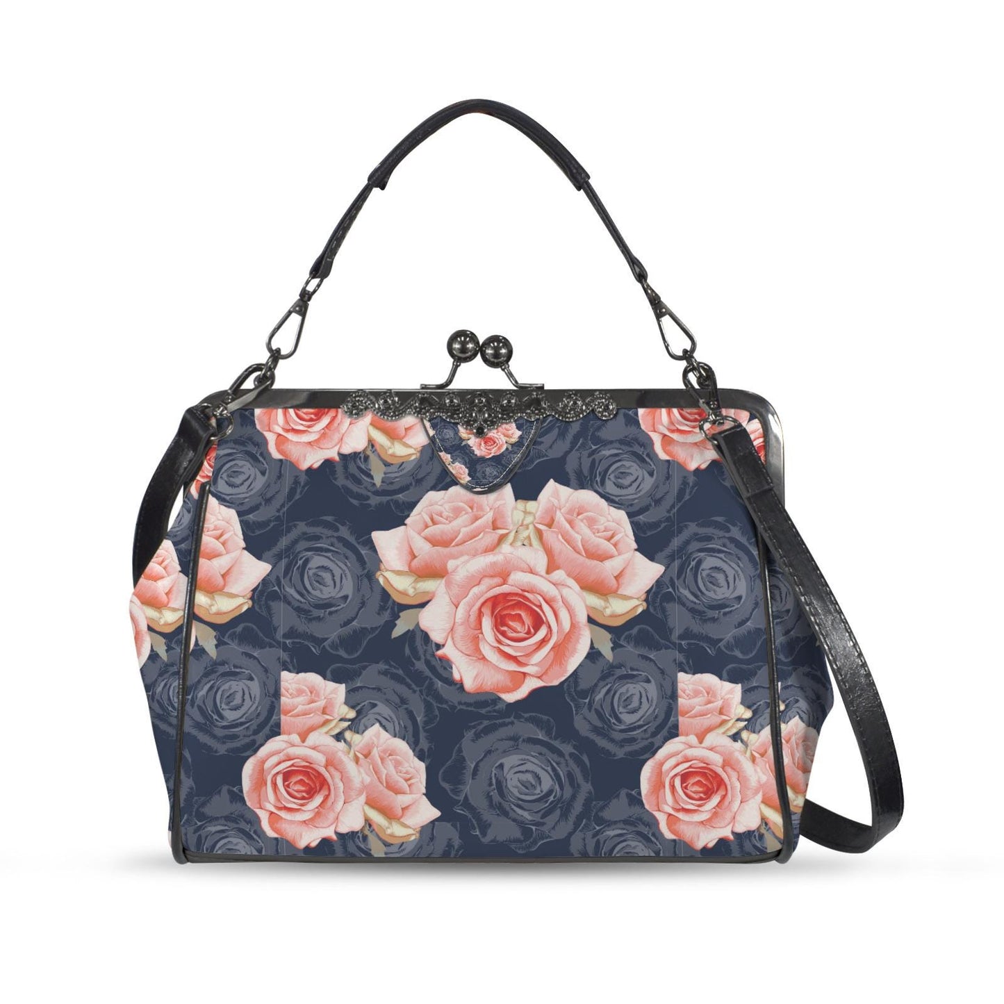 Dark Academia Roses Vintage Kisslock Bag - Floral Victorian Feminine Crossbody