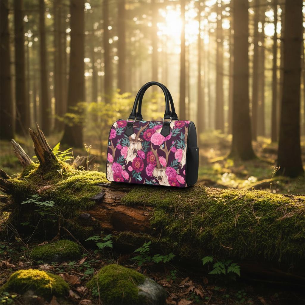 Dark Academia Antler Barrel Handbag – Black Pink Gothic Whimsy Bag