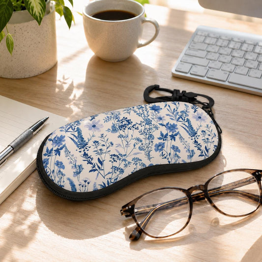 Toile de Jouy Eyeglasses Soft Case – French Vintage Sunglasses Zipper Pouch