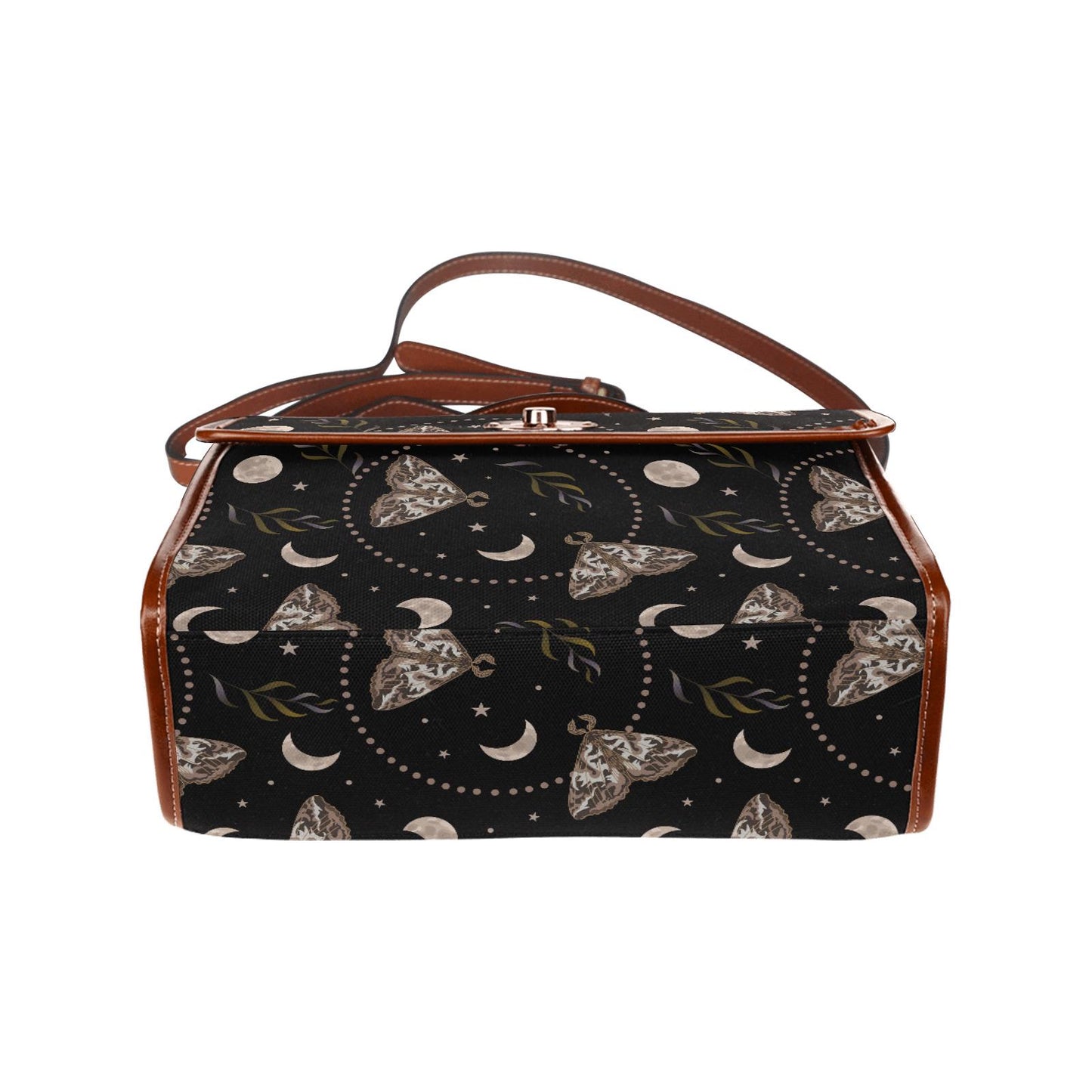 Dark Academia Moths & Moon Stars Canvas Crossbody Bag – Gothic Vintage Handbag