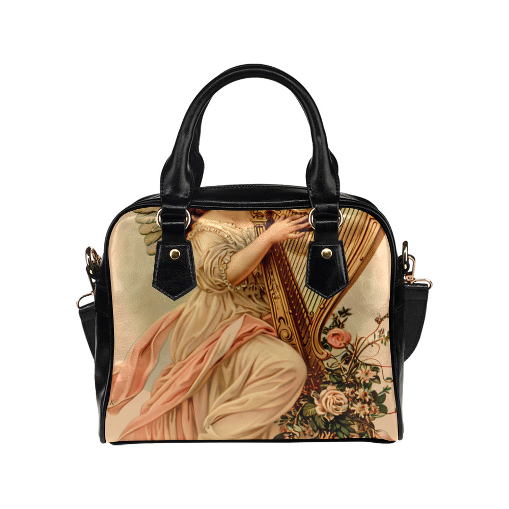 Vintage Baroque Angel Top Handle PU-Leather Handbag with Shoulder Strap