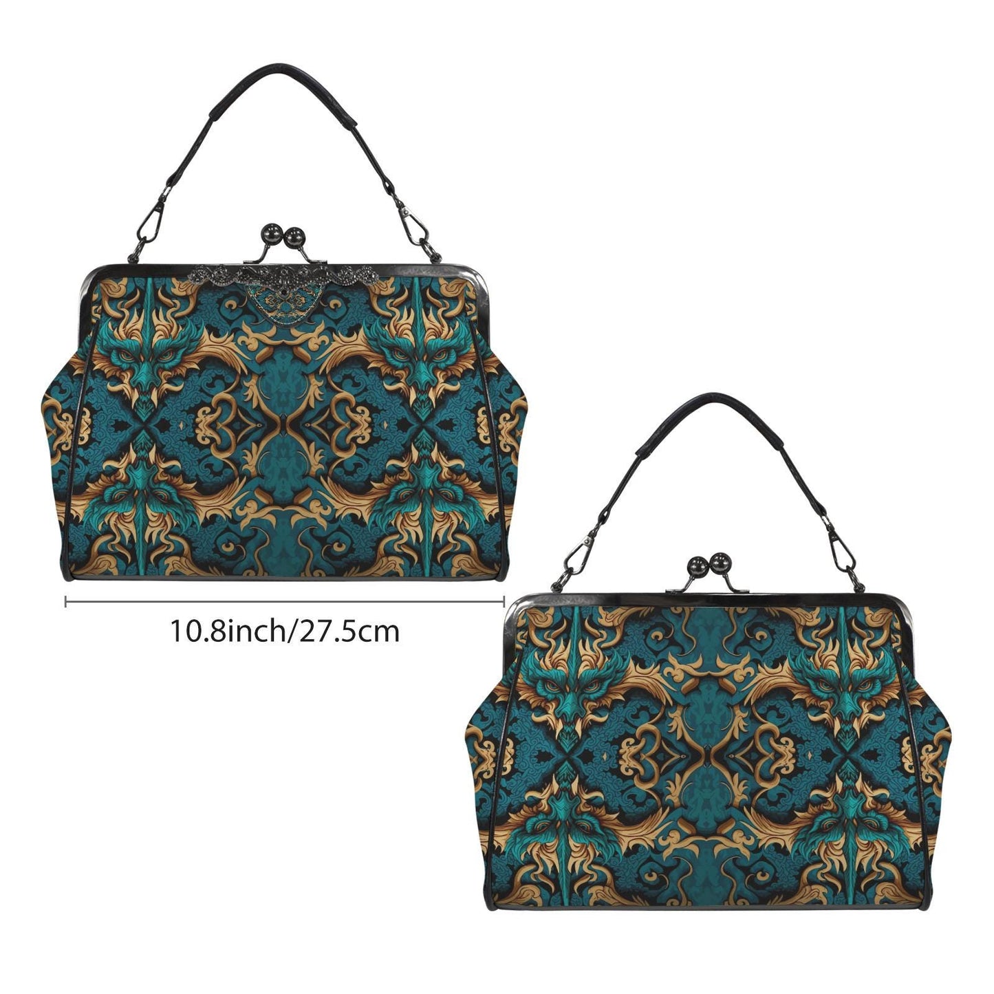 Petrol Gold Vintage Dragon Kisslock Crossbody Handbag