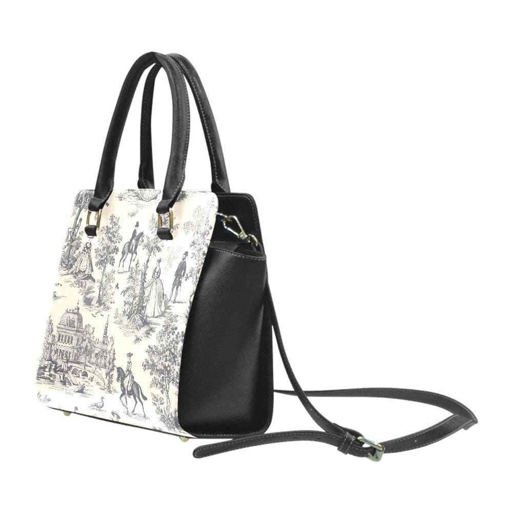 Toile de Jouy Black White Shoulder Handbag – French Vintage Style Purse