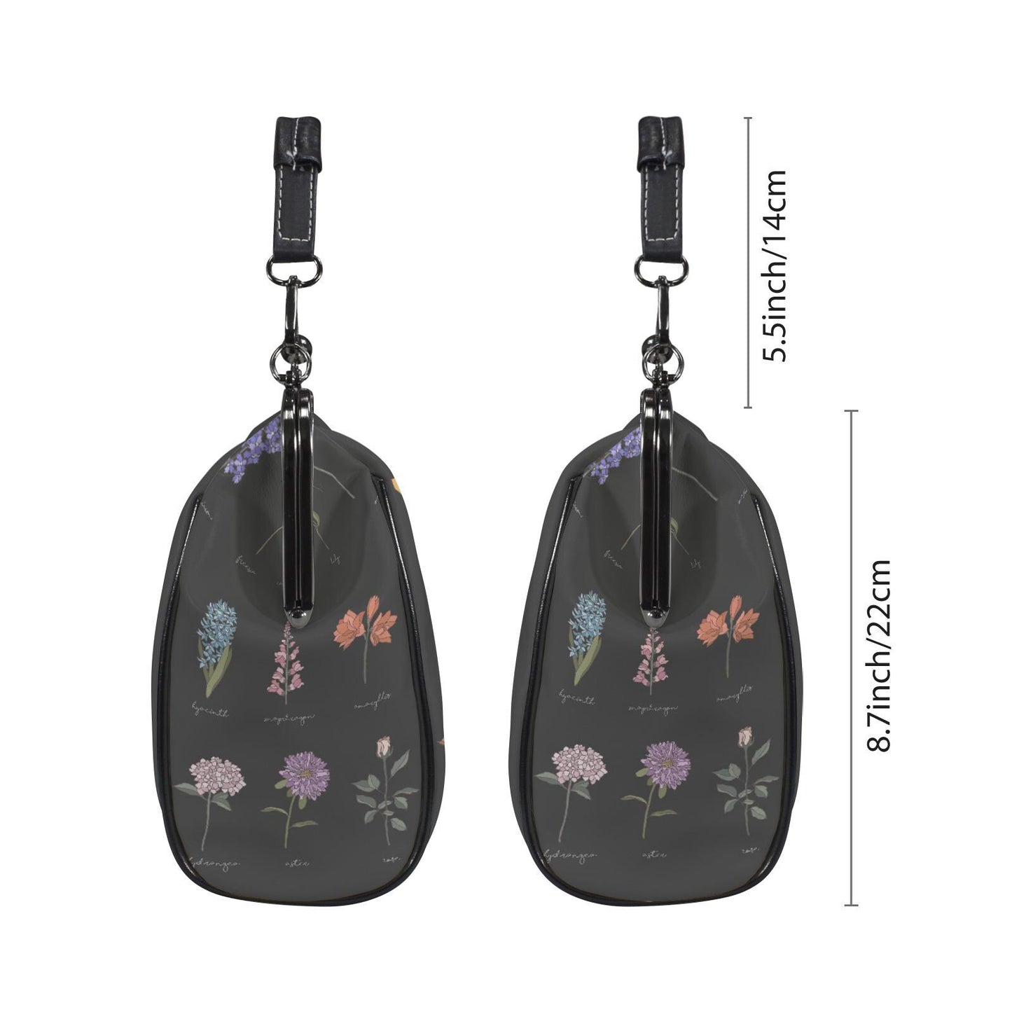 Black Floral Victorian Kisslock Crossbody Handbag - Dark Academia Gothic Bag