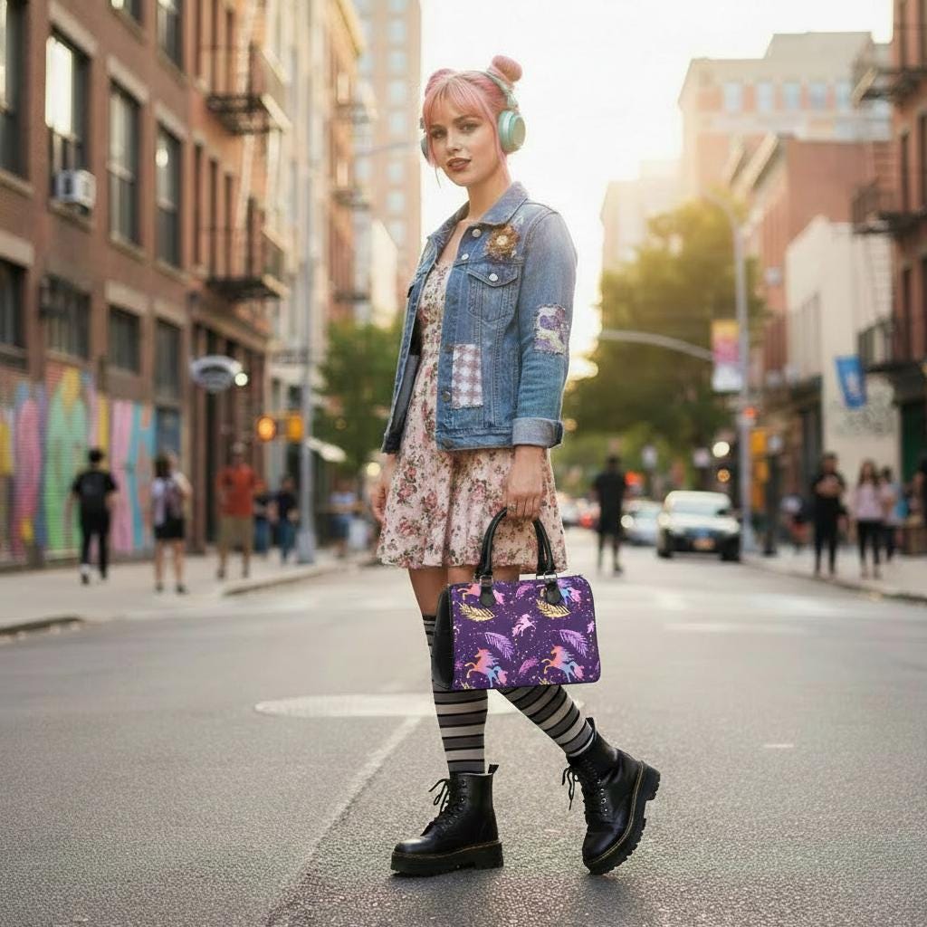 Purple Pink Unicorn Barrel Handbag – Fairycore Everyday Top Handle Purse
