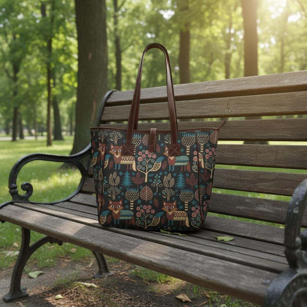 Large Nordic Folkloric Tote Bag – Scandi Retro Waterproof Shopper