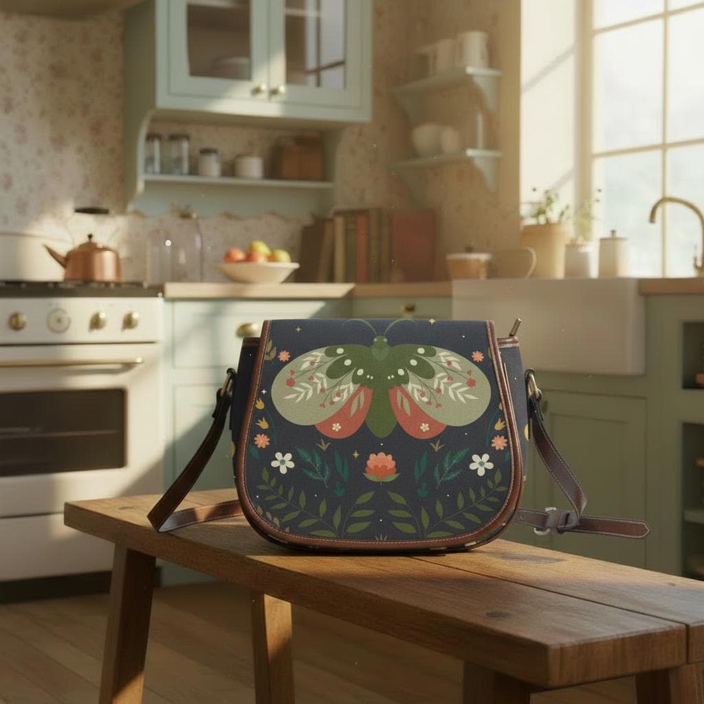 Dark Academia Moth Saddle Bag - Moody Gothic Crossbody Handbag