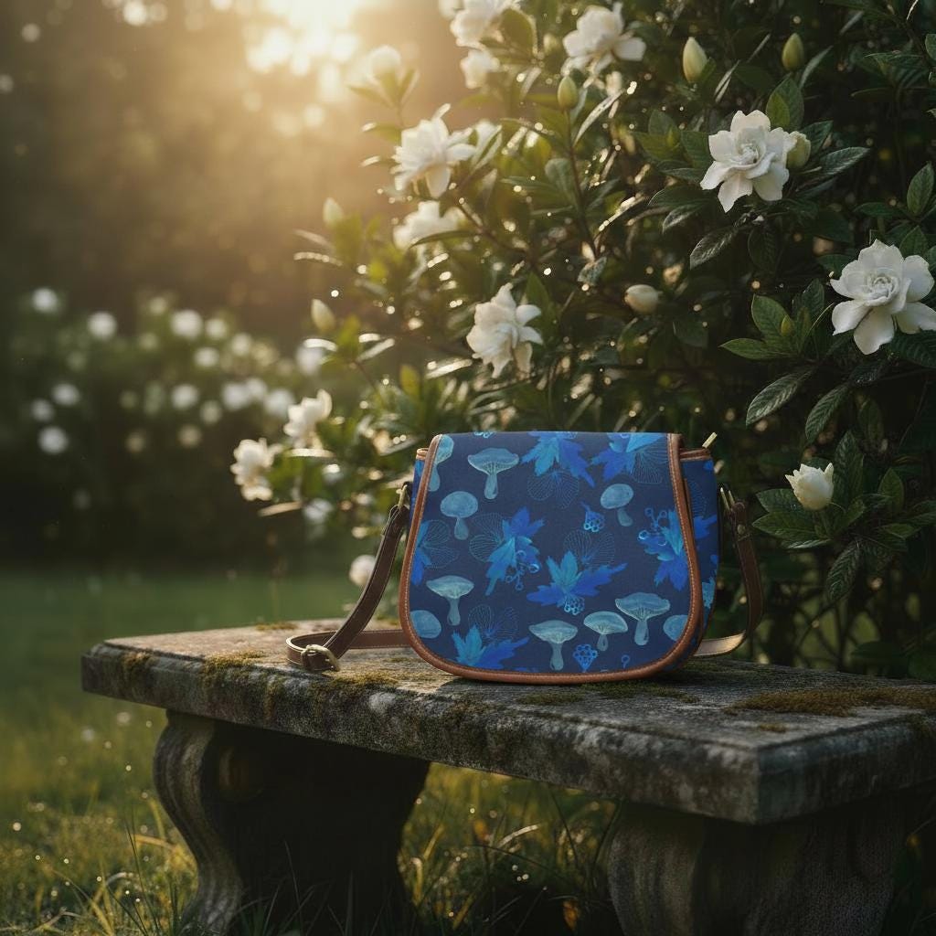 Blue Mushroom Fairycore Saddle Bag - Moody Forest Crossbody
