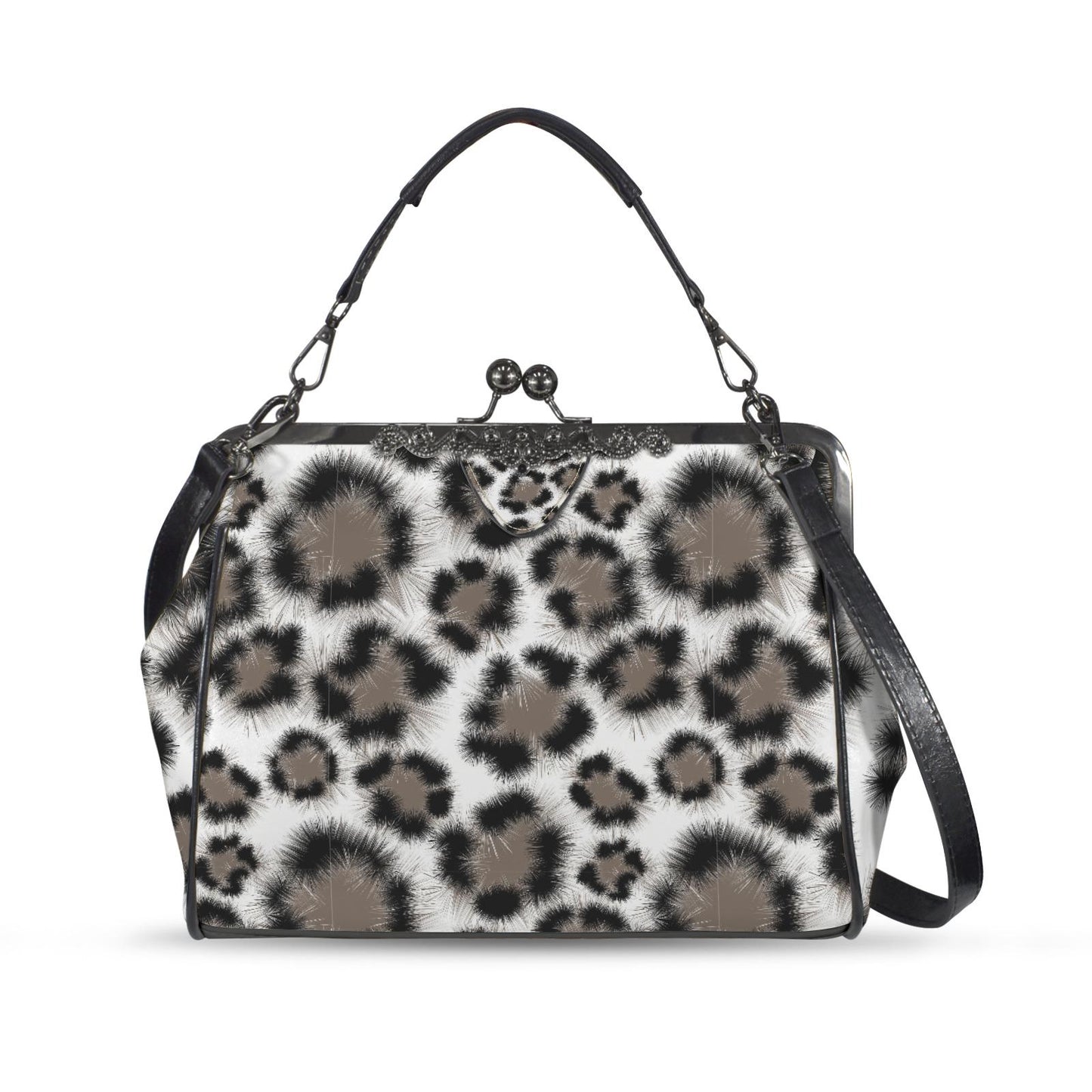 Snow Leopard Kisslock Crossbody Bag – Animal Print Vintage Handbag
