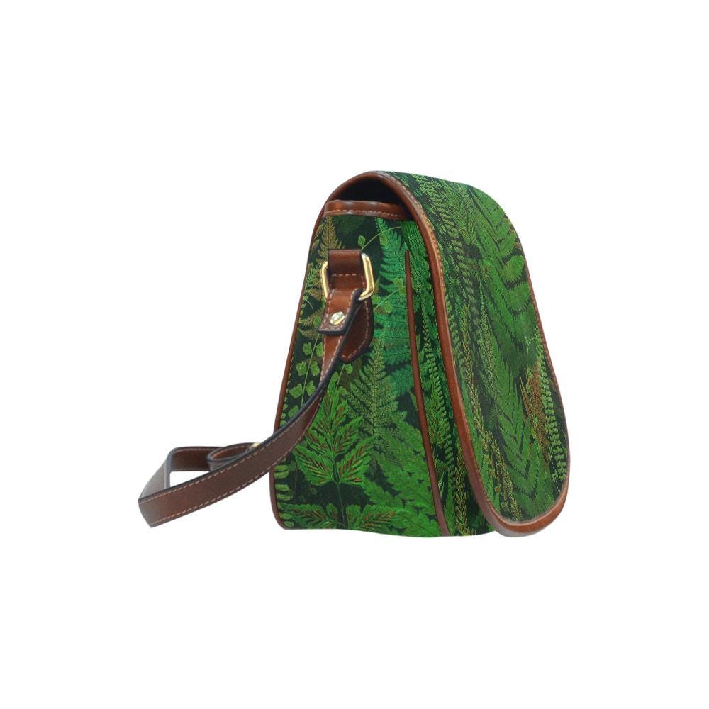 Bolso de montar verde con helechos – bolso botánico de estilo dark academia