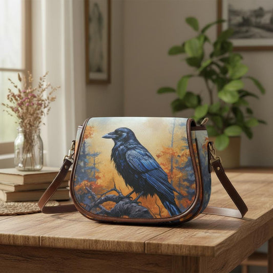 Black Raven Dark Academia Saddle Bag - Moody Fairycore Crossbody Handbag