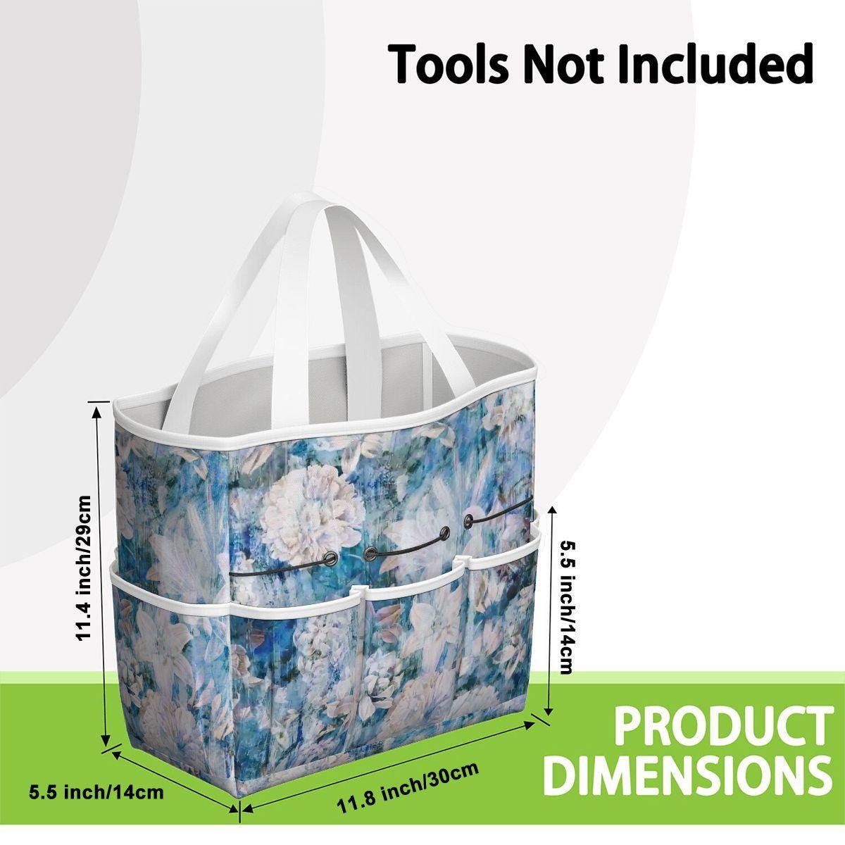 Blue White Flowers Gardening Tool Organizer Bag – French Vintage Look Tote