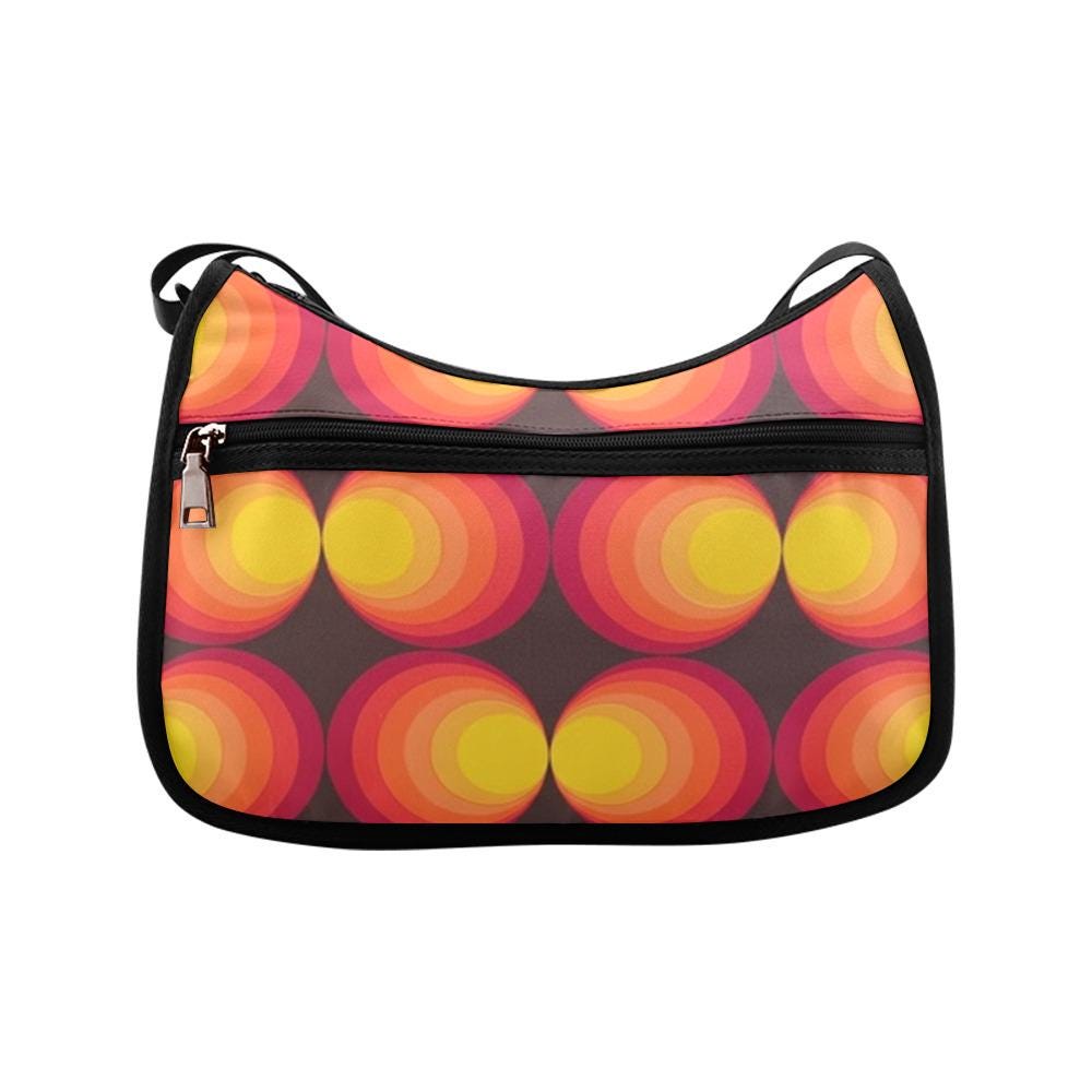Retro 70s Boho Shoulder Bag – Midcentury Vintage Oxford Fabric Hobo Bag