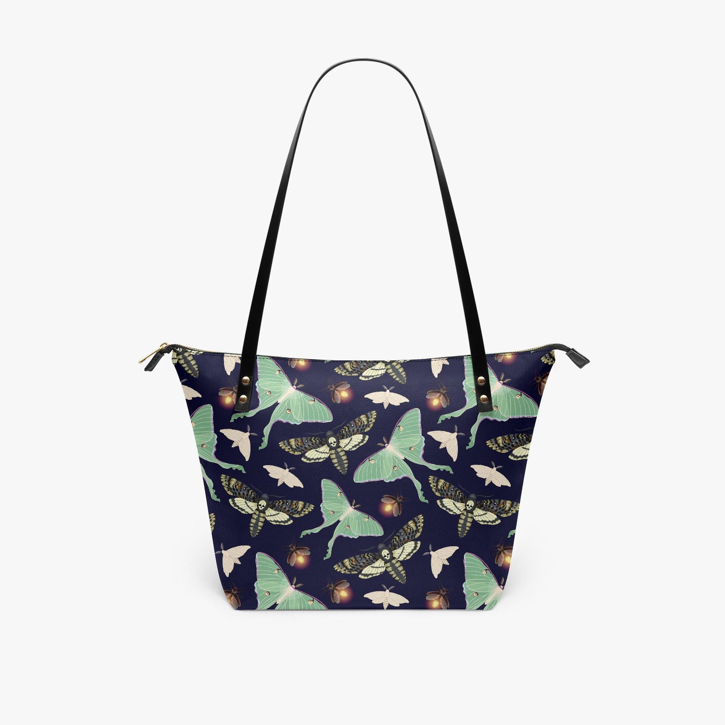 Dark Academia Moths Roomy Tote Bag - Black Green Large Shoulder Handbag Shopper