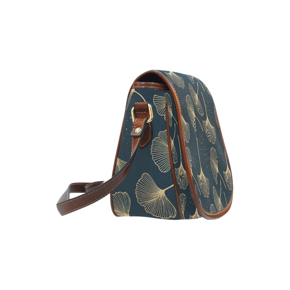 Black Gold Ginkgo Leaf Vintage Saddle Bag – Dark Academia Botanical Handbag
