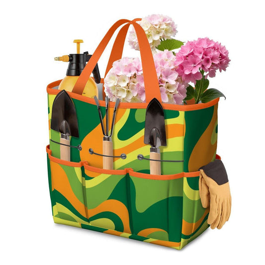 Retro 70s Gardening Tool Organizer Bag – Orange Green Hippie Tote