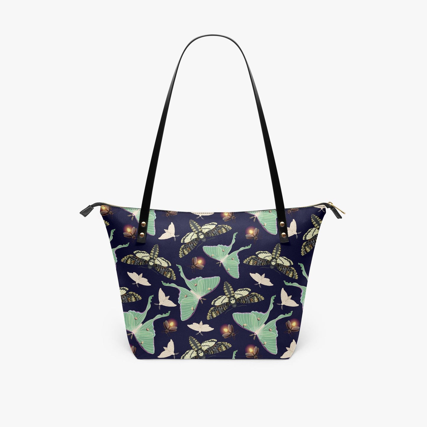 Dark Academia Moths Roomy Tote Bag - Black Green Large Shoulder Handbag Shopper