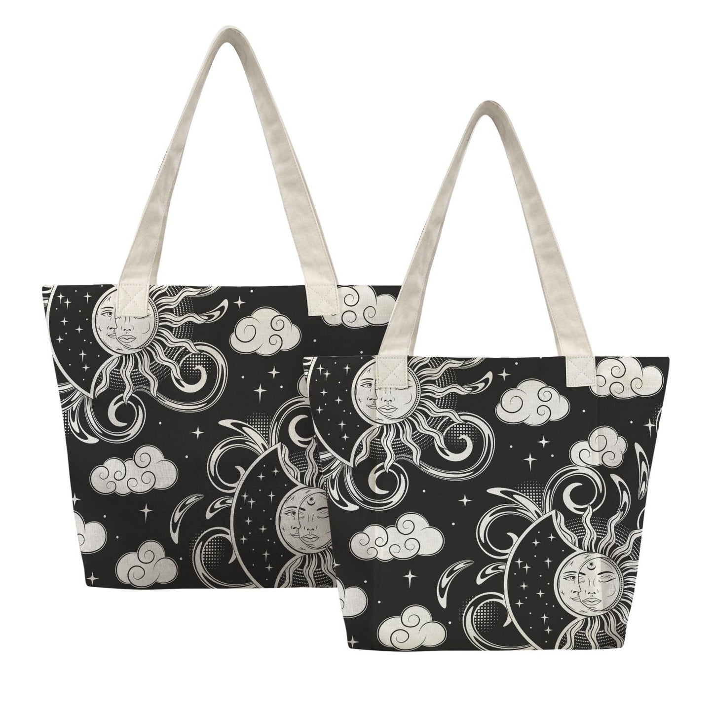 Sun & Moon Black White Cotton Yoga Tote – Shoulder Bag with Built-In Mat Storage