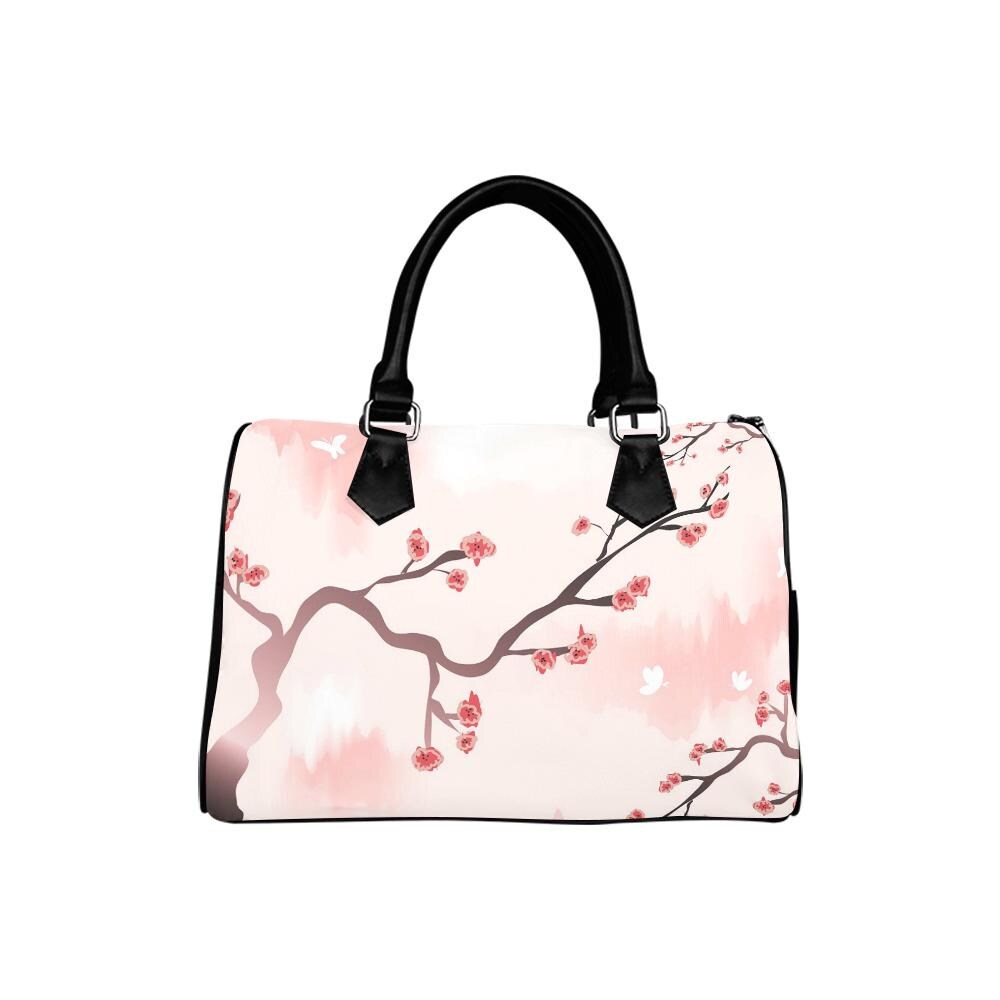 Sakura Branch Japandi Barrel Handbag – Black White Pink Asian Zen Art Purse