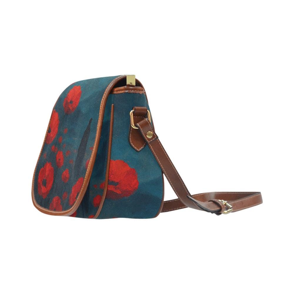 Poppy Field at Night Dark Academia Saddle Bag - Moody Gothic Crossbody Handbag