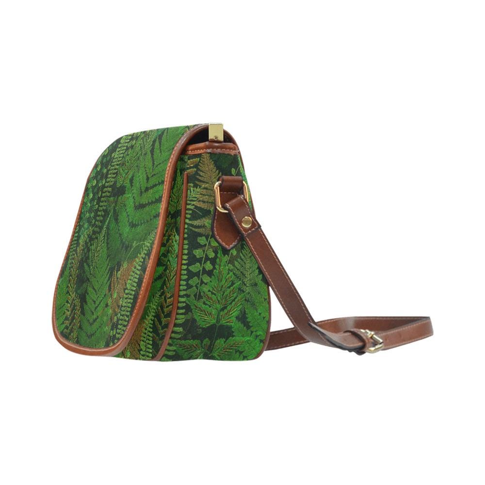 Bolso de montar verde con helechos – bolso botánico de estilo dark academia