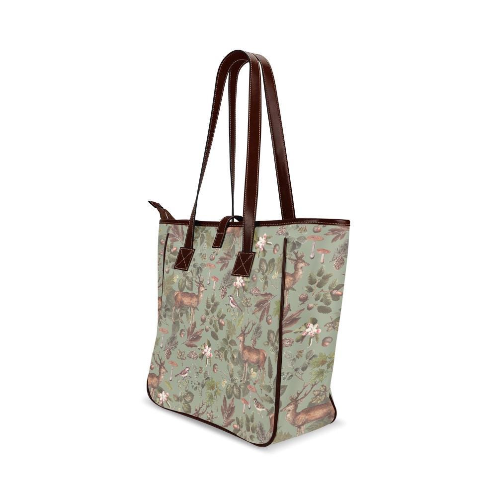 Forest Deer Vintage Dark Academia Style Handbag – Classic Large Tote Bag