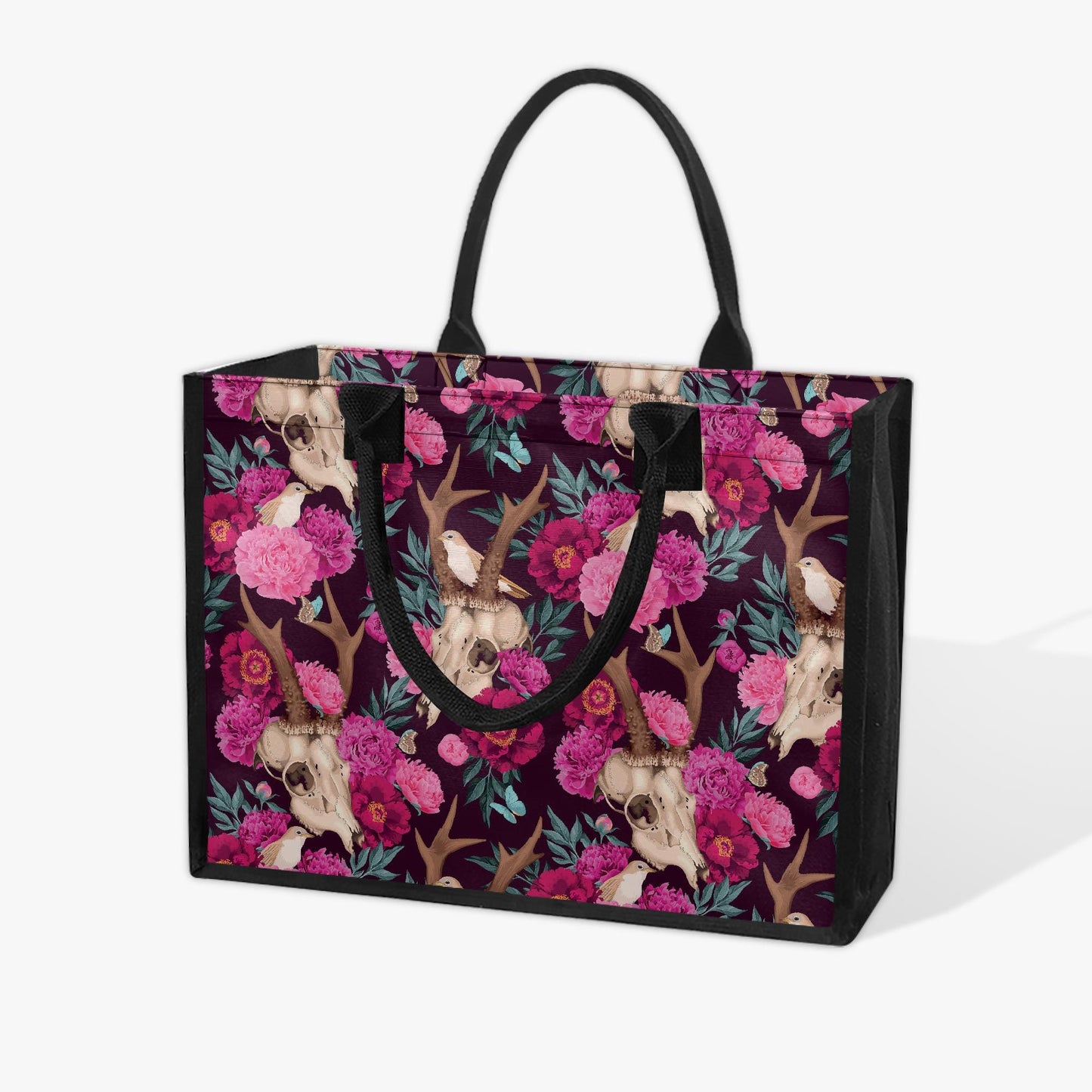 Dark Academia Pink Birds + Skulls Shopping Tote Bag – Gothic Forest Market Bag