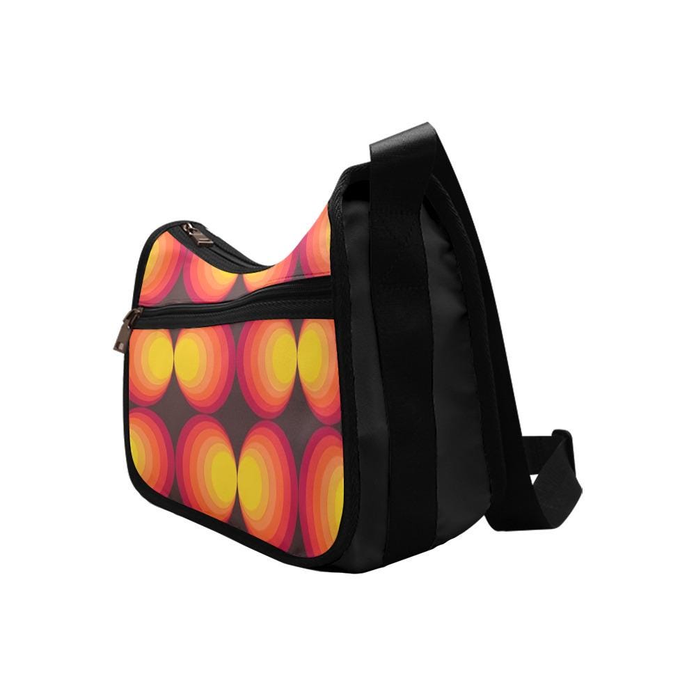 Retro 70s Boho Shoulder Bag – Midcentury Vintage Oxford Fabric Hobo Bag